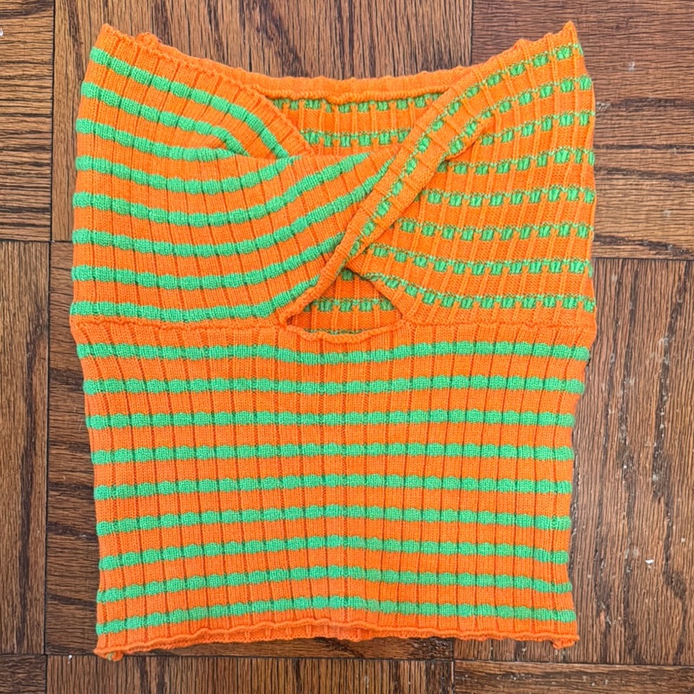 Amazon Orange and Green Ribbed Sleeveless Crop Top NWOT
